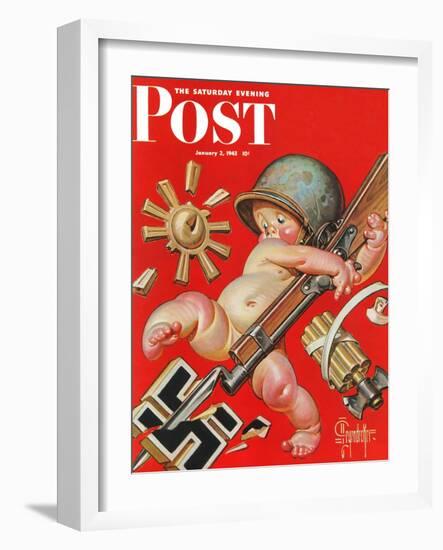 "Baby New Year at War," Saturday Evening Post Cover, January 2, 1943-Joseph Christian Leyendecker-Framed Premium Giclee Print