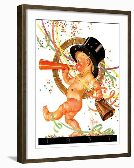 "Baby New Year Celebrates,"January 2, 1937-Joseph Christian Leyendecker-Framed Giclee Print