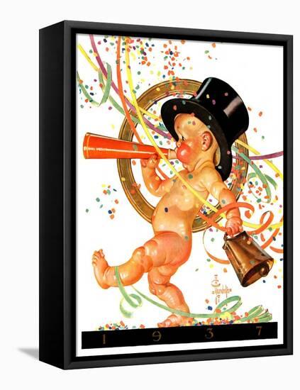 "Baby New Year Celebrates,"January 2, 1937-Joseph Christian Leyendecker-Framed Stretched Canvas