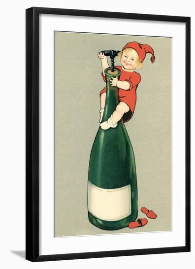 Baby on German Wine Bottle-null-Framed Art Print