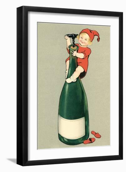 Baby on German Wine Bottle-null-Framed Art Print