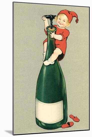 Baby on German Wine Bottle-null-Mounted Art Print