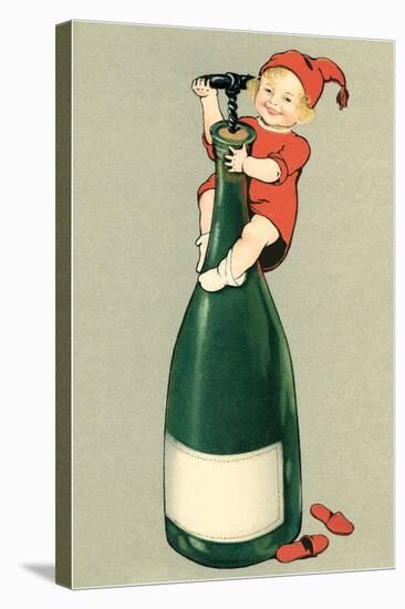 Baby on German Wine Bottle-null-Stretched Canvas