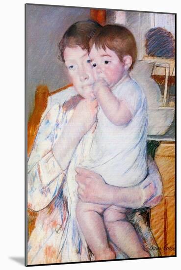 Baby On The Arm of Her Mother-Mary Cassatt-Mounted Art Print