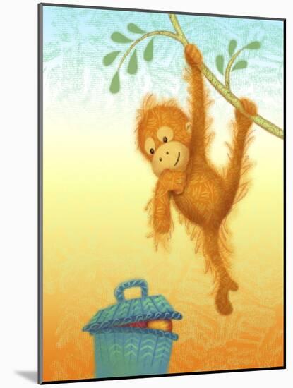 Baby Orangutan and Basket of Fruit-April Hartmann-Mounted Giclee Print