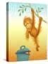 Baby Orangutan and Basket of Fruit-April Hartmann-Stretched Canvas