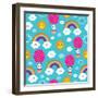 Baby Panda Bear in Hot Air Balloon - Seamless Pattern-Alias Ching-Framed Art Print