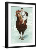Baby Riding Giant Rooster-null-Framed Art Print