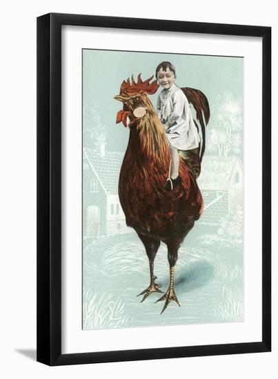 Baby Riding Giant Rooster-null-Framed Art Print