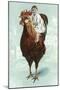 Baby Riding Giant Rooster-null-Mounted Art Print