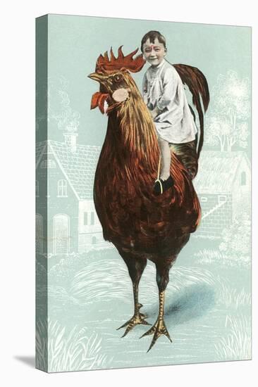 Baby Riding Giant Rooster-null-Stretched Canvas