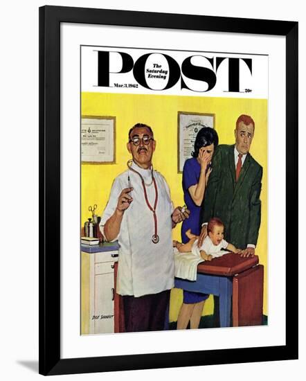 "Baby's First Shot," Saturday Evening Post Cover, March 3, 1962-Richard Sargent-Framed Giclee Print