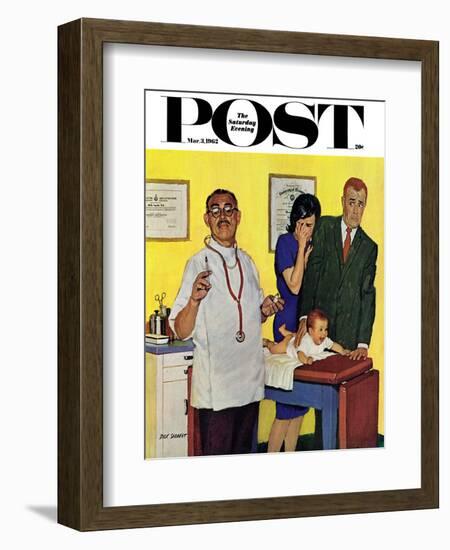 "Baby's First Shot," Saturday Evening Post Cover, March 3, 1962-Richard Sargent-Framed Giclee Print