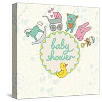 Baby Shower Card Design in Vector. Cartoon Childish Elements in Stylish Colors. Baby Background in-smilewithjul-Stretched Canvas