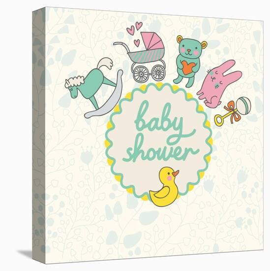 Baby Shower Card Design in Vector. Cartoon Childish Elements in Stylish Colors. Baby Background in-smilewithjul-Stretched Canvas