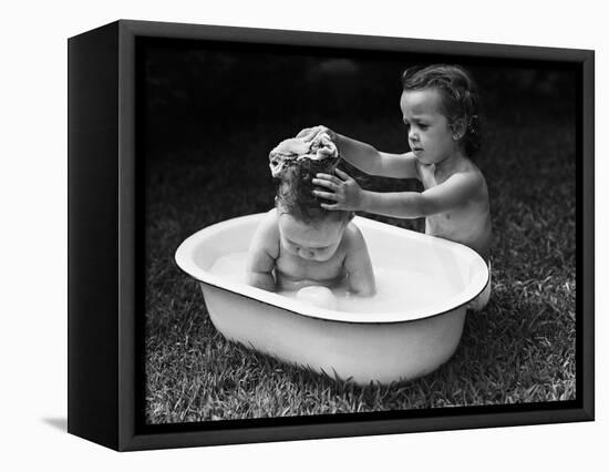 Baby Siblings Taking a Bath-Bettmann-Framed Stretched Canvas