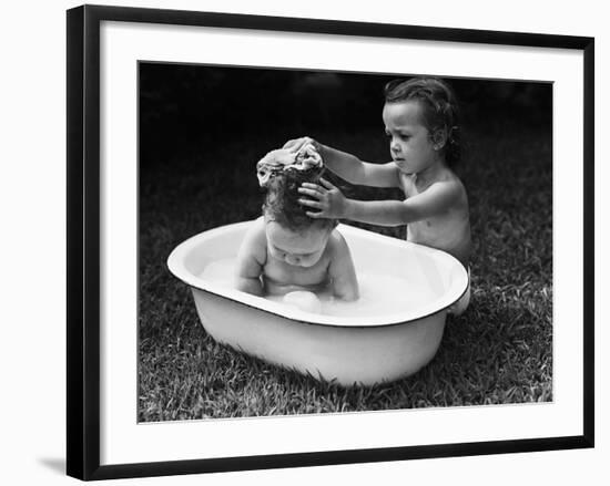 Baby Siblings Taking a Bath-Bettmann-Framed Photographic Print