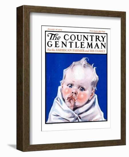 "Baby Sucking Thumb," Country Gentleman Cover, January 26, 1924-Neil Hott-Framed Giclee Print