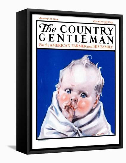 "Baby Sucking Thumb," Country Gentleman Cover, January 26, 1924-Neil Hott-Framed Stretched Canvas