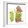 Baby Teddy Bear Character Reading Book Learning. Bear Cub Cute Sitting Studying and Learning Adorab-Popmarleo-Framed Art Print