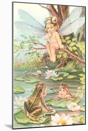 Baby with Dragonfly Wings and Frog Children-null-Mounted Art Print