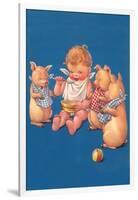 Baby with Pigs Eating Cereal-null-Framed Art Print