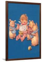 Baby with Pigs Eating Cereal-null-Framed Art Print