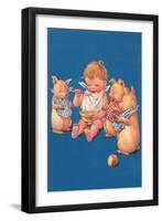 Baby with Pigs Eating Cereal-null-Framed Art Print