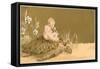 Baby with Violin Riding Sea Turtle-null-Framed Stretched Canvas