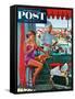 "Babysitter at Beach Stand" Saturday Evening Post Cover, August 28, 1954-George Hughes-Framed Stretched Canvas