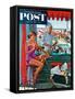 "Babysitter at Beach Stand" Saturday Evening Post Cover, August 28, 1954-George Hughes-Framed Stretched Canvas