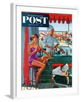 "Babysitter at Beach Stand" Saturday Evening Post Cover, August 28, 1954-George Hughes-Framed Giclee Print