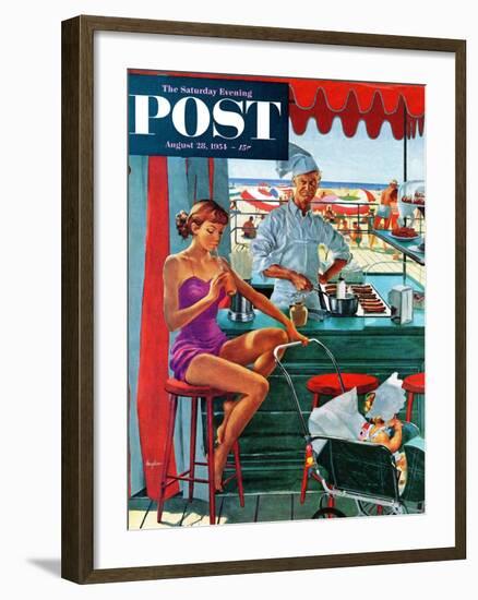 "Babysitter at Beach Stand" Saturday Evening Post Cover, August 28, 1954-George Hughes-Framed Giclee Print