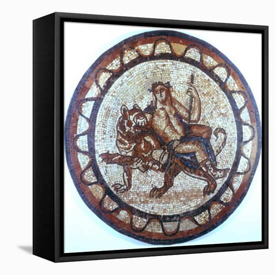 Bacchus, Ancient Roman God of Wine, Riding on a Tiger, Roman Mosaic, 1st or 2nd Century-null-Framed Stretched Canvas