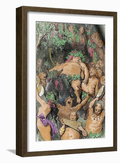 Bacchus. Engraving by G. Dore. Colored-Gustave Doré-Framed Giclee Print