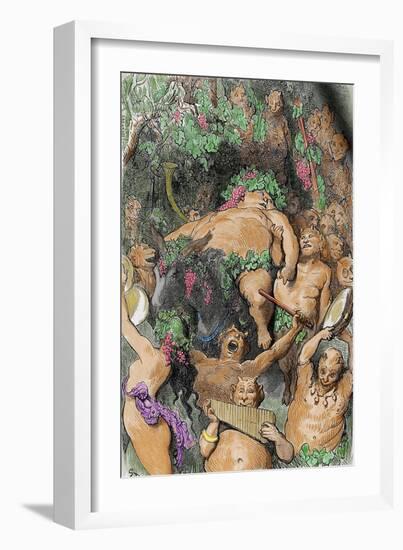 Bacchus. Engraving by G. Dore. Colored-Gustave Doré-Framed Giclee Print