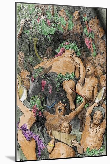 Bacchus. Engraving by G. Dore. Colored-Gustave Doré-Mounted Giclee Print