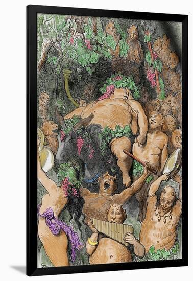 Bacchus. Engraving by G. Dore. Colored-Gustave Doré-Framed Giclee Print