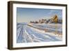 Back Country Road over Prairie at Natural Fort in Northern Colorado in Winter Scenery, a Road Sign-PixelsAway-Framed Photographic Print