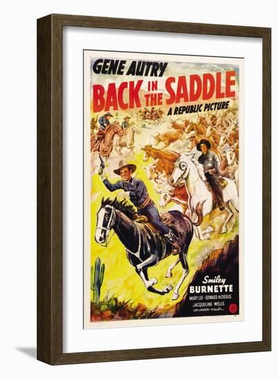 BACK IN THE SADDLE, from left: Gene Autry, Smiley Burnette, 1941.-null-Framed Art Print