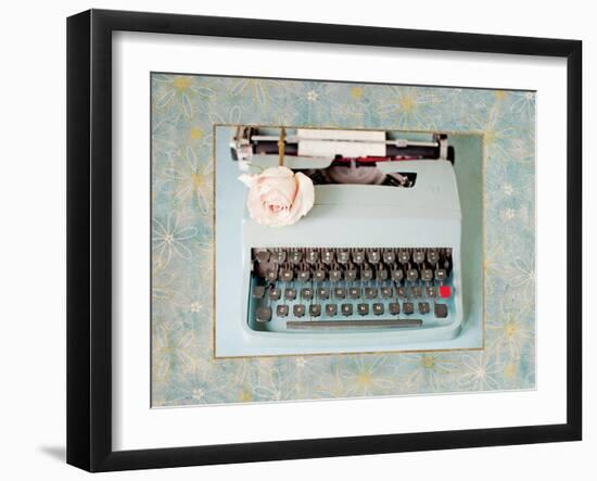 Back in Time Blue Typewriter Border-Susannah Tucker-Framed Art Print