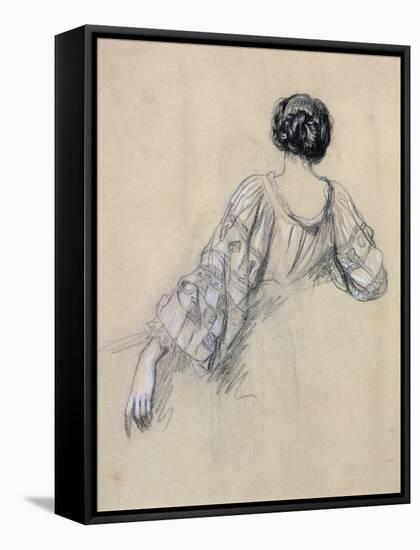 Back of a Young Woman (Study for 'La Malaria') (Chalk on Paper)-Ernest Antoine Hebert-Framed Stretched Canvas