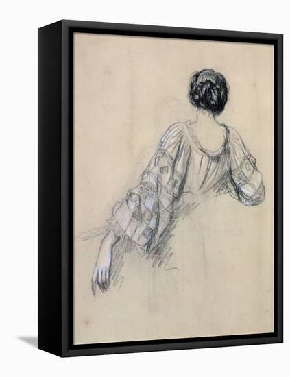 Back of a Young Woman (Study for 'La Malaria') (Chalk on Paper)-Ernest Antoine Hebert-Framed Stretched Canvas