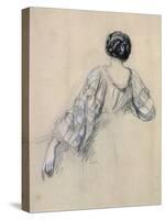 Back of a Young Woman (Study for 'La Malaria') (Chalk on Paper)-Ernest Antoine Hebert-Stretched Canvas