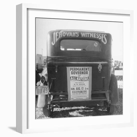 Back of Car Advertising for Jehovah's Witnesses' Activities at Wrigley Field-Loomis Dean-Framed Photographic Print