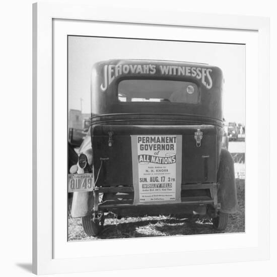 Back of Car Advertising for Jehovah's Witnesses' Activities at Wrigley Field-Loomis Dean-Framed Photographic Print