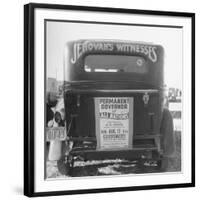 Back of Car Advertising for Jehovah's Witnesses' Activities at Wrigley Field-Loomis Dean-Framed Photographic Print