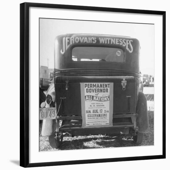 Back of Car Advertising for Jehovah's Witnesses' Activities at Wrigley Field-Loomis Dean-Framed Photographic Print