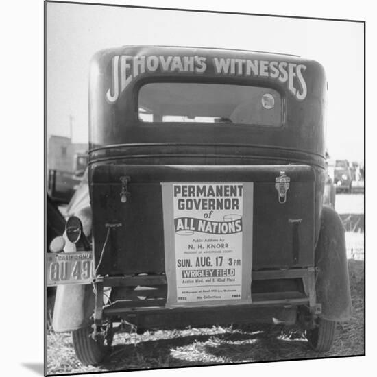 Back of Car Advertising for Jehovah's Witnesses' Activities at Wrigley Field-Loomis Dean-Mounted Photographic Print