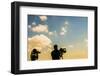 Back Silhouette of Photographer Woman and Videographer Man Working against Blue Sky and Prague City-maradon 333-Framed Photographic Print